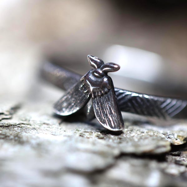 Moth Ring * Solid Sterling Silver * Ibu * Tiny Moth * Transformation* Good Fortune Symbol * Any Size