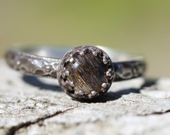 Black Moonstone Ring * New Moon Ring * Solid Sterling Silver Stacking Ring * WItchy Jewelry * Any Size