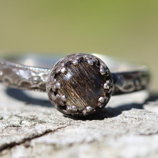 Black Moonstone Ring * New Moon Ring * Solid Sterling Silver Stacking Ring * WItchy Jewelry * Any Size