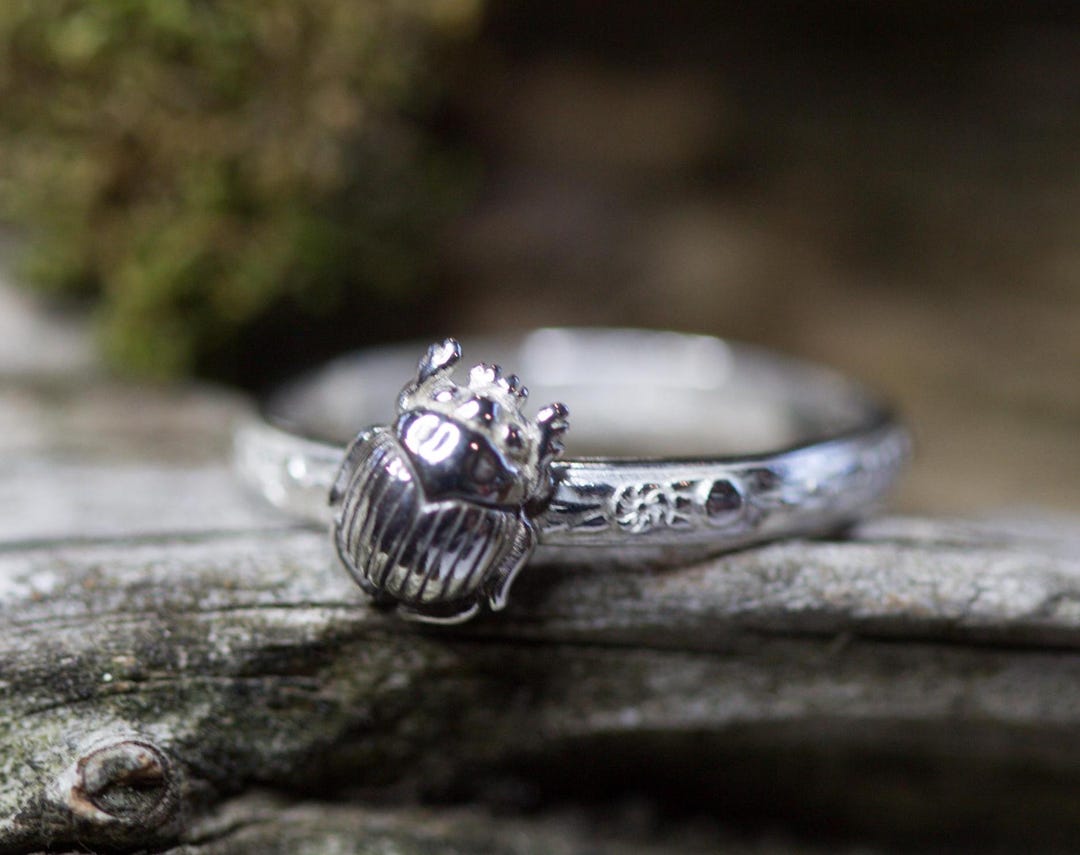 Stacking Rings Symbol Scarab Ring* Solid Sterling Silver * Full Moon Pattern Band * Rebirth ...