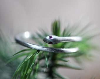 Snake Ring *Ouroboros*  Solid Sterling * Garnet Eyes * Serpent * Jörmungandr * Stacking Ring *Death And Rebirth*Kundalini *One Ring *Any Siz