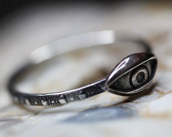 Evil Eye Ring, Solid Sterling Silver Ring, Third Eye Ring, Witch Ring, Any Size