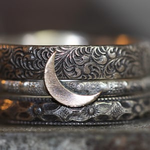 Crescent Moon Ring*   Stacking Ring Set * Solid Sterling* 14kt Gold Filled * Full Moon Rings *  3  Any Size