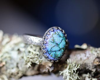 Monarch Opal Sterling Silver Ring * Peacock Band, Any Size