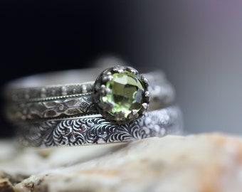 Peridot Ring * Solid Sterling Silver * Stacking Ring Set *  of THREE  * Any Size *