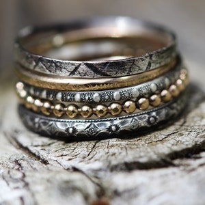 Stacking Ring Set Mixed Metal Stackers Solid Sterling Silver 14kt Gold filled Any Size image 2