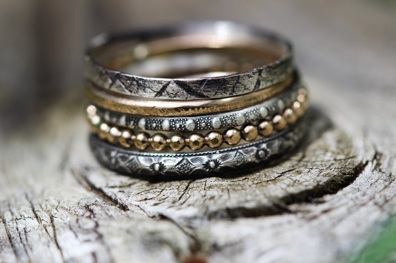 Stacking Ring Set Mixed Metal Stackers Solid Sterling Silver 14kt Gold filled Any Size image 2