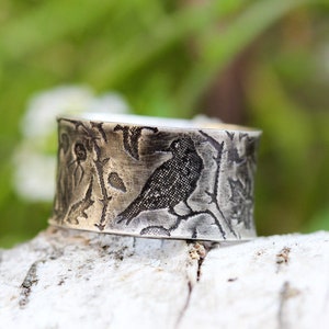 Raven Ring * Solid Sterling Silver * Thumb Ring * * 1/2 inch Wide * Morrigan * Witchy Jewelry * Any Size