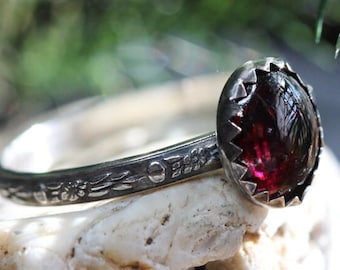 Garnet Ring, Solid Sterling Silver Ring,  8x10mm, Deep Red Natural Stone * January Birthstone Ring * Silver Ring , Any Size