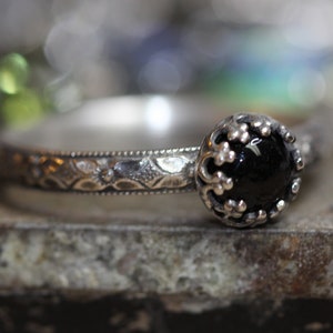 Black Onyx Ring * Sterling Silver Ring * Floral Band  * Raven Eye * Any Size