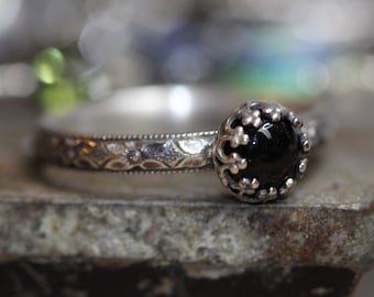 Black Onyx Ring * Sterling Silver Ring * Floral Band  * Raven Eye * Any Size