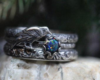 Raven Ring Set * Nevermore * Kyocera Black Opal * Solid Sterling Silver * Any size