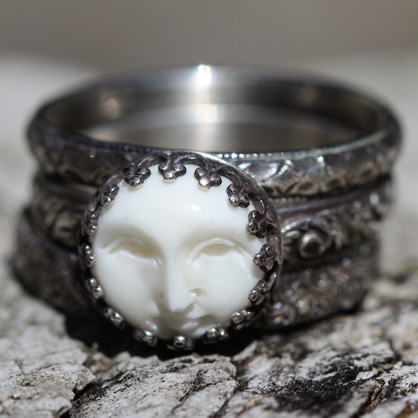 Moon Ring * Solid Sterling Silver * 10mm Moon Face * Moon In My Room* Any Size * Sleeping Or Awake Moon Face