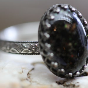 Graveyard Dirt Ring * Earth and Black Opal *  Solid Sterling Silver * Earth To Earth * Any Size