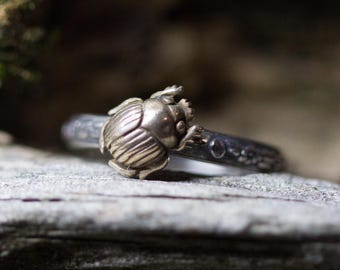 Scarab Ring* Sold Sterling Silver* Bronze Scarab * Rebirth Symbol* Stacker Any Size