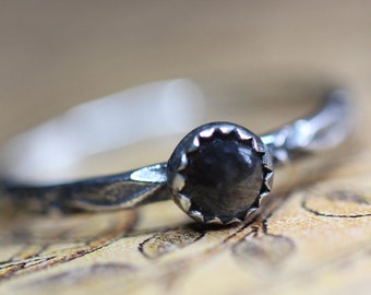 Black Moonstone Ring, Solid Sterling Silver Ring, Eye Pattern Band, Minimalist Ring * * Solid Sterling Silver, Stacking Ring * Any Size