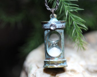 Hourglass Talisman * Time In A Bottle  * Vintage Look Pendant * 30" Sterling Adjustable Chain * Amulet