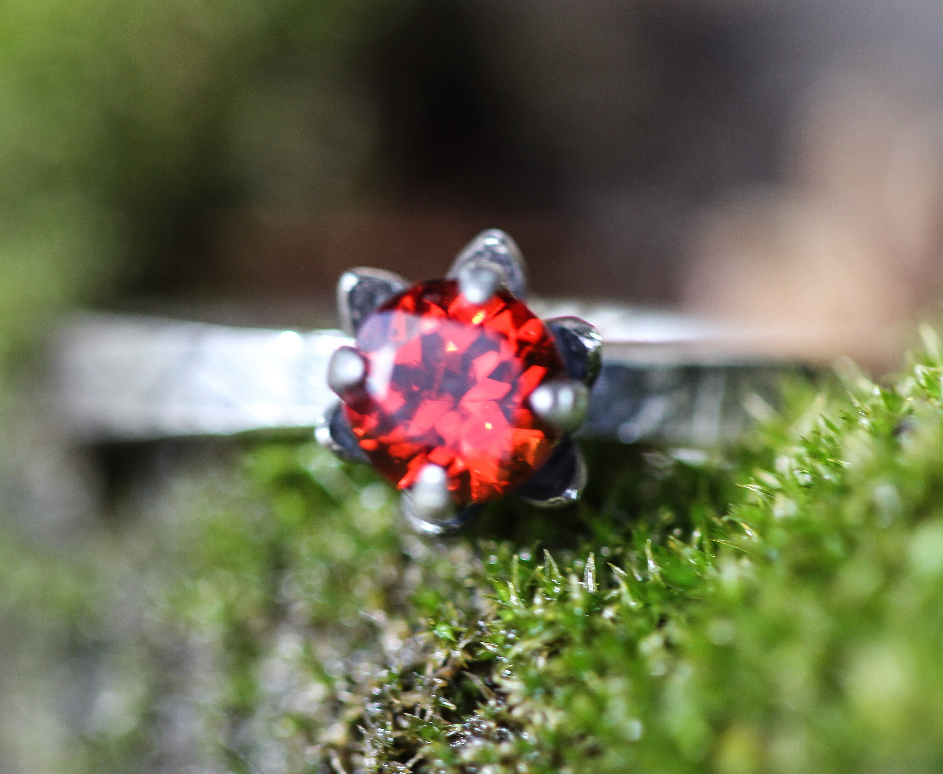 Red Garnet Black WIDOW Ring *Antiqued* 5mm Deep Red GARNET and solid sterling stacking Flower ROSE Ring  * Any Size *