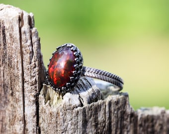 Black Opal Ring *Natural Stone * Solid Sterling Silver  14x10mm *Any Size*