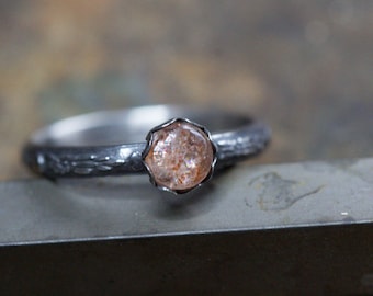 Sunstone Ring* Solid Sterling Silver* Autumn Ring * Handmade by Wildflowyr * Minimalist 5mm Stacker* Any Size