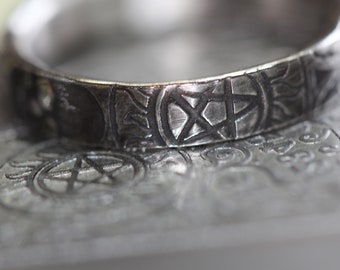 Ouija Ring* Solid Sterling Silver * Pentagram Ring * Stacking Band* Handmade by Wildflowyr
