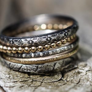 Stacking Ring Set Mixed Metal Stackers Solid Sterling Silver 14kt Gold filled Any Size image 1