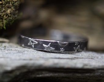 Moon and Stars Ring* Stacking Band * Solid Sterling Silver * Celestial Jewelry* Any Size