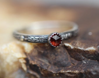 Garnet Ring, Solid Sterling Silver Ring, Minimalist Ring * 4mm Deep Red Garnet * Solid Sterling Silver, Stacking Ring Any Size