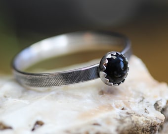 The RAVEN EyE Ring in BLACK Onyx and Solid Sterling Badb  NEVERMORE Morrigan Feather Imprint Ring  Any Size