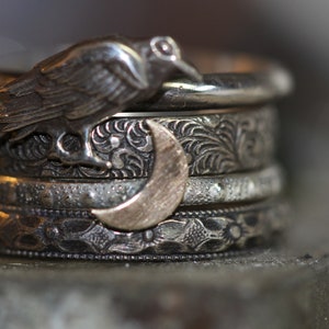 Raven Ring * Solid Sterling Silver * Stacking Ring Set of 4 * The Raven *  Badb * NEVERMORE * Morrigan * Witchy Jewelry * Any Size
