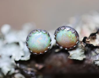 Monarch Opal Earrings * Solid Sterling Silver * La Luna* Full Moon * Stud Earrings