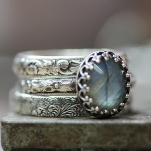 Labradorite Ring * Blue or Green Flash *  Solid Sterling Silver * SET of 3  *Any Size*