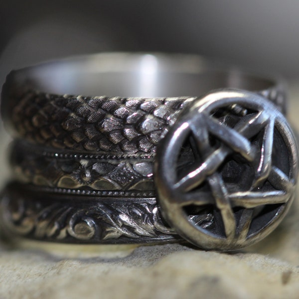 Pentagram Ring * Solid Sterling Silver * Pentacle * Stacking Ring Set * Any Size