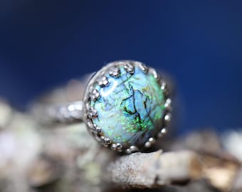 Monarch OPAL  Ring * Moonlight *  Witchy Jewelry *10mm Opal * Night Sky * Solid Sterling *Any Size