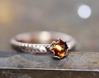 Bronze Fire Citrine Ring* Wheat Textured Band * Stacking Band *  Any Size