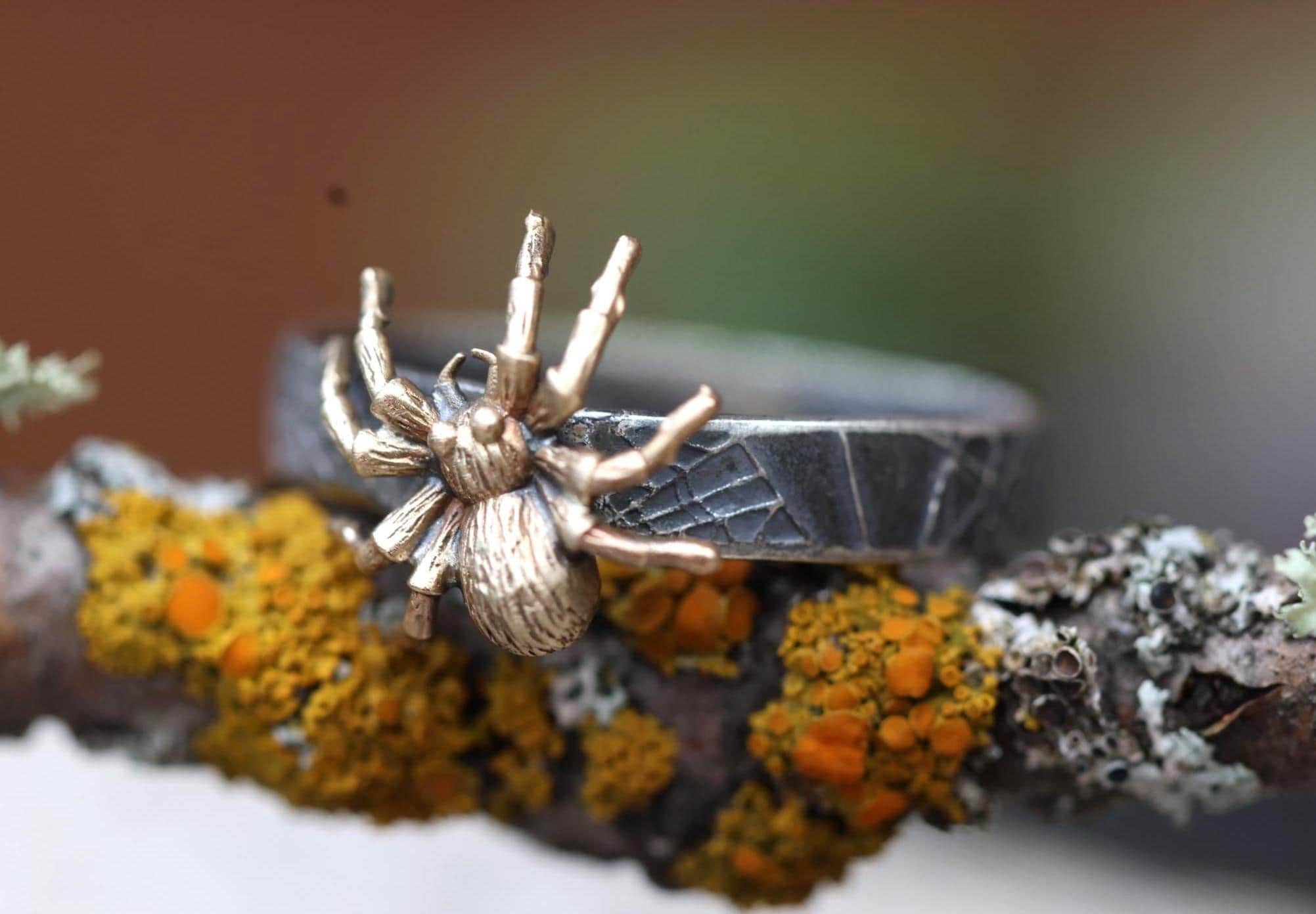 Spider Ring* Arachne * Solid Sterling Silver and Golden Bronze Band * Handmade* Any Size