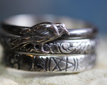 Raven Stacking Rings* Solid Sterling Silver * Witchy* Badb* Morrigan Ring  * Any Size