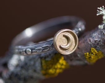 Crescent Moon Ring* Golden Bronze and Sterling * Stacker ring*