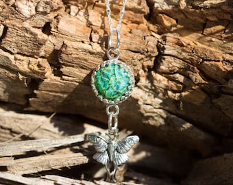 Luna Moth Necklace* Solid Sterling Silver * Monarch Opal *