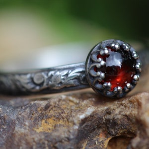 Garnet Ring * 6mm natural Red Almandine Garnet *Stacking Rings * Vines* Sterling Silver  * Any Size *
