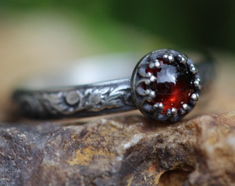 Garnet Ring * 6mm natural Red Almandine Garnet *Stacking Rings * Vines* Sterling Silver  * Any Size *