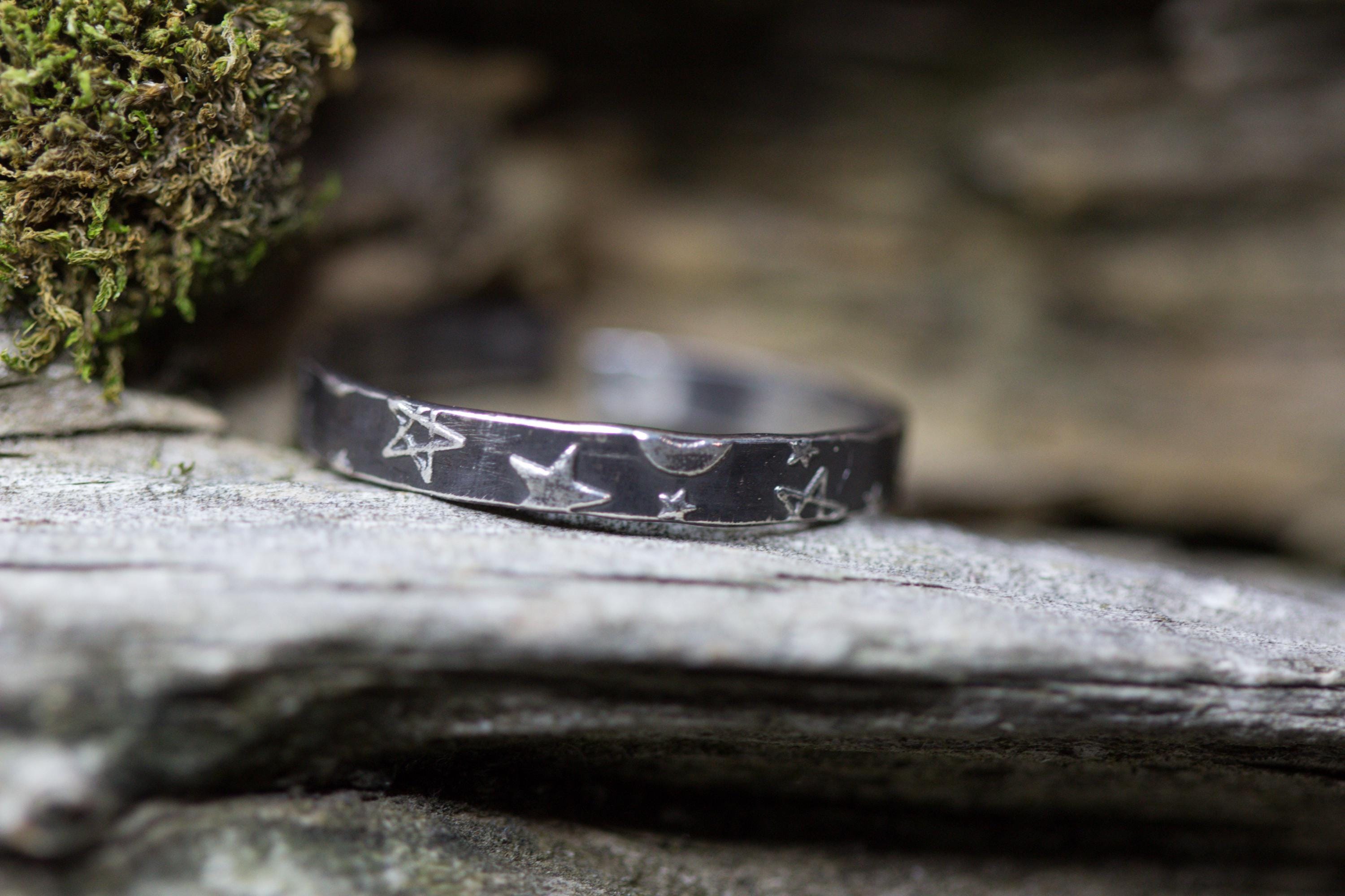 Bague Ancienne En Argent Massif 925 – Jonc Créateur Avec Pierre De Lune, Taille 54