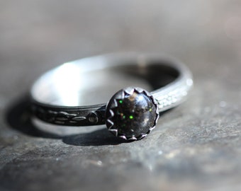 Witchy Ring * Graveyard Dirt Ring *New Moon Ring* TINY 6mm Black Opal Resin Ring* MOON Floral Band*