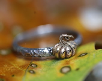 Pumpkin Ring* Bronze Punkin* Solid Sterling Silver Floral Band* Stacking *  Any Size