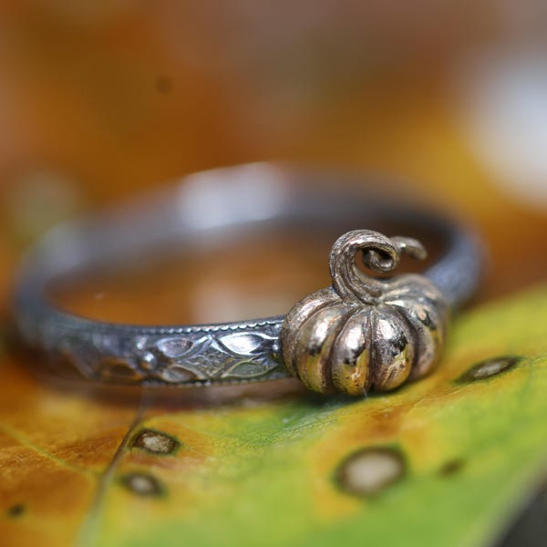 Pumpkin Ring* Bronze Punkin* Solid Sterling Silver Floral Band* Stacking *  Any Size