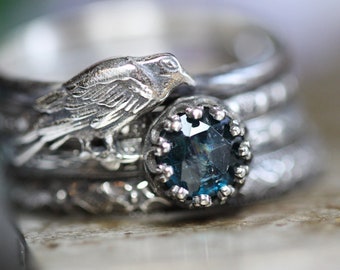 Raven Ring * Kyanite Ring* Blue Moon Ring Set * Solid Sterling Silver * Moss Kyanite *  *NEVERMORE * Morrigan *  Any Size