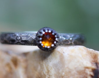 Citrine Ring * Fire Citrine * Solid Sterling Silver *Floral Band *Freya * Hestia * Any Size *
