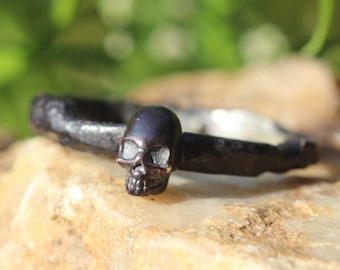 SKULL Ring *Molten Recycled Sterling * Rustic* Skull Bones * Any Size