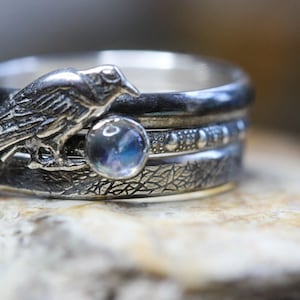 Raven Ring * The Raven* Poe * Set of 3 Stacking Rings *  NEVERMORE * Badb * Morrigan  Any Size