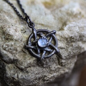 Pentagram Necklace Solid Sterling Silver with Rainbow or Black Moonstone or Black Onyx image 3